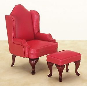 Doll House Mini Victorian Rococo Wing Chair Ottoman Set Couch Glider P3021