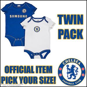 Chelsea Twin Pack Official Baby Grow Bodysuit Football Kit Vest Pick Size New