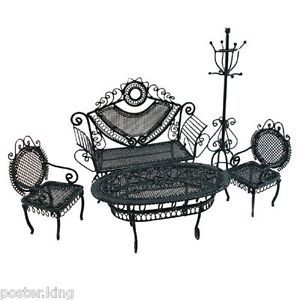 Set Black Sofa Chair Table Hat Rack 1 12 Doll's House Dollhouse Furniture 5pcs