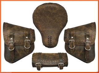 16" Rustic Color Seat Saddle Bags Tool Bag Combo Kit Set by LaRosa Design