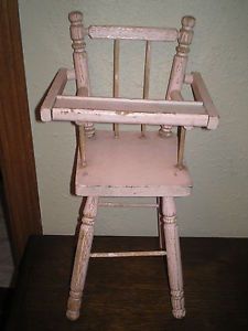 Vintage Baby Doll High Chair 1950's Pink Shabby Chic Paint 17 1 2" Tall