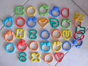 Baby Linking Rings 32 Assorted Colorful Toys Use on Stroller Car Seat High Chair