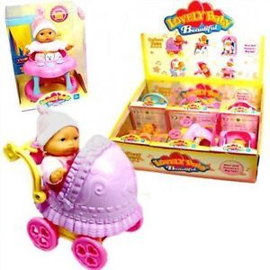 Mini Baby Doll Set with High Chair Bath Walker Car Seat Swing or Pram Toy