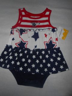 New Girl's 4th of July Red White Blue Dress Romper Size 9 Months