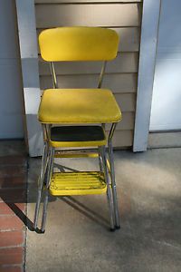 Vtg Sunshine Yellow Cosco Kitchen Step Stool Mid Century Chair Seat Ladder Retro