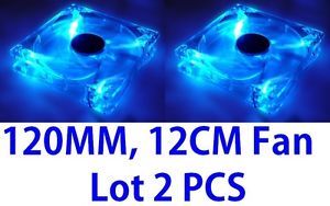 Lots 2 Blue Quad 4 LED Light Neon Clear 120mm PC Computer Case Cooling Fan Mod