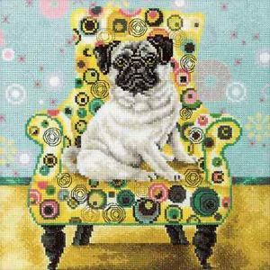 Counted Cross Stitch Kit Pug in Chair Interior Dogs