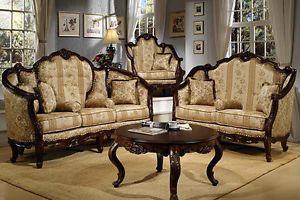 Formal Luxury Sofa Love Seat Chair 3 Piece Set Antique European Style HD 953