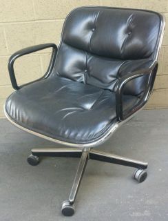 Pollock for Knoll Black Leather Swivel Office Chair 70s Eames George Nelson Era