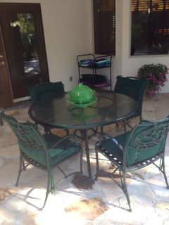 Cast Iron Wrought Iron Patio Furniture Glass Topped Table 4 Chairs