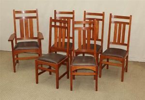 Set 6 Stickley Cherry Mission Art Craft Style Dining Chairs