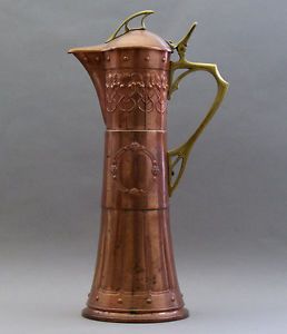 WMF Art Nouveau Jugendstil Copper Brass Decanter Claret Jug Ewer Pitcher 1900s
