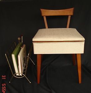 Vtg Mid Century Modern Eames Era Atomic Sewing Machine Chair Storage in Seat