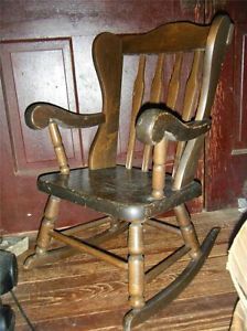 Vntg Antique Solid Wood 'Oak Hill' Childs Rocking Chair Furniture New Hampshire