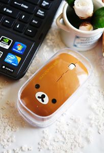 New Cute Cartoon Bear Thin Wireless Mouse for Desktop Computers Laptops PC Brown