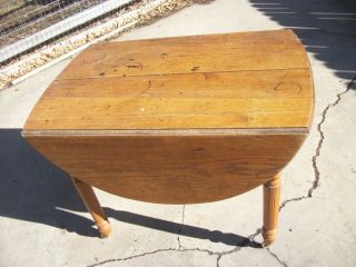 Antique Solid Oak Wood Drop Leaf Dining Table
