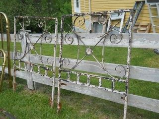 Pair Shabby Iron Twin Headboards Distressed White Paint Central Virginia