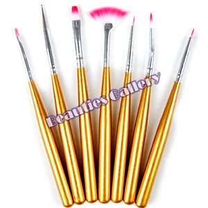 7pc Gold Nail Art Tips Gel Design Drawing Painting Pen Polish Brush Set Kit 1102