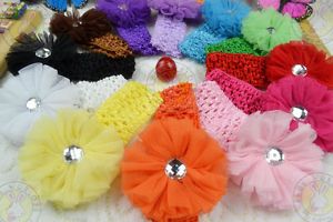 Lot 24pc Baby Girls 3"Crystal Silk Blend Lace Hair Flowers Clip Crochet Headband