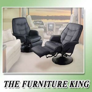 2 Black Leatherette Recliners Captains Chairs Seat Swivel RV Boat Use Motorhome