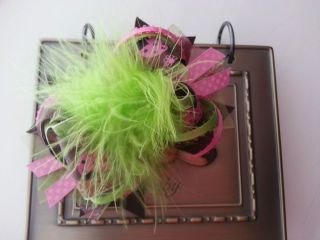 Handmade Boutique Over The Top Ott Girl Lady Bug Green Marabou Stacked Hair Bow