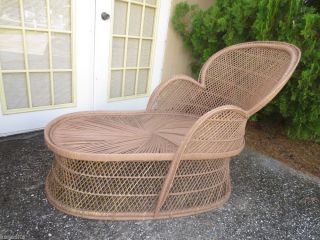 Wicker Chaise Lounge Fainting Chair Victorian Shabby Chic Beach Cottage Rattan