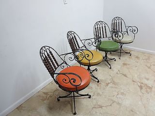 4 Vintage Hand Forged Mediterranean Scrolled Iron Regency Dining Room Chair Set
