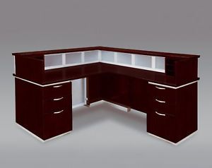 L Shaped Reception Desk with Countertop Glass Panels 2 Laminate Color Options