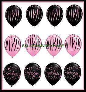12 Latex Balloons Black Pink Zebra Stripes Princess Birthday Party Supplies Hot