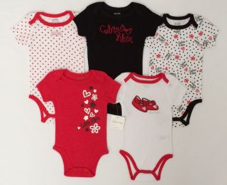 New Calvin Klein Baby Girl Designer Clothes 5 PK Bodysuits Red 3 6 Months