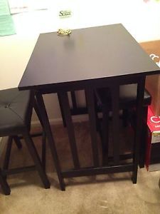 Modern Black 3 Piece Dining Room Table Chairs Kitchen Bar Dining Set Wood New