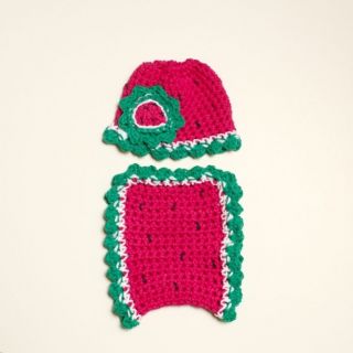 Newborn Baby Strawberry Crochet Knit Diaper Cover Hat Pink Green Set 100 Cotton