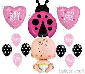 Baby Shower Balloons Set Party Supplies Its A Girl Pink Polka Dots Ladybug Heart