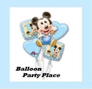 Disney Mickey Mouse 1st Birthday Party Balloon First One Blue Polka Dot Supplies