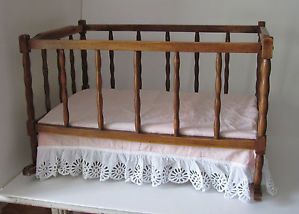 Vintage Wood Baby Doll Cradle Bed Crib Rocker Furniture Wooden Spindles Large