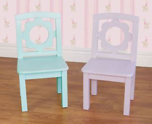Girl's Wood Blue Lavender Carved Flower Chair Set