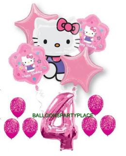 Hello Kitty Pink Purple 4th Birthday Damask Party Balloons Fourth Supplies Girls