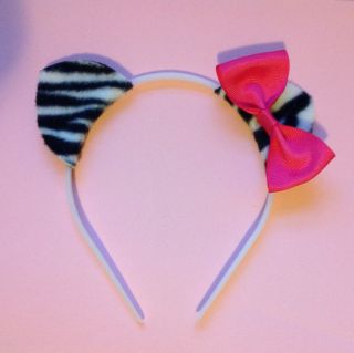 Zebra Hello Kitty Ears Headband with Pink Ribbon Bow Cute Birthday Party Favors
