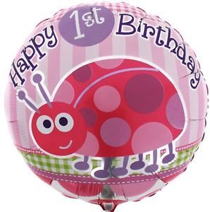 1st First Birthday Pink Ladybug 1 18" Mylar Helium Balloon Party Supplies Baby