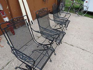 Antique Wrought Iron Metal Vintage Garden Lawn Desert Patio Coil Chairs Table