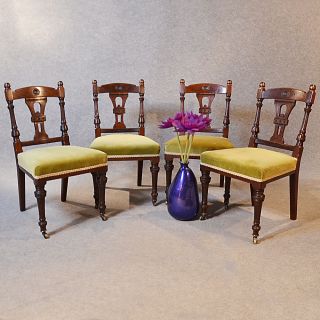 Antique Set Four Walnut Dining Chairs Quality English by J Lamb Manchester C1870