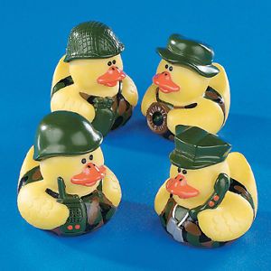 4 Camouflage Rubber Ducks Military Soldier Hero Cake Topper Party Favor