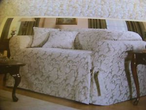 Sure Fit Sofa Slip Cover Scroll Pattern Sage Green