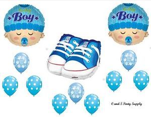 Baby Boy Sneakers Shoes Face Shower Balloons Decorations Supplies Gender Reveal