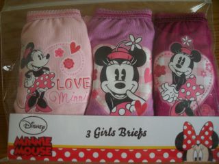 3pk Baby Girls Disney Minnie Mouse Briefs Knickers Underwear 18M 2 3 4 5 6 Years