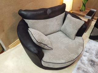 Rio Grande Jumbo Black Grey Fabric Cord Cuddle Swivel Chair