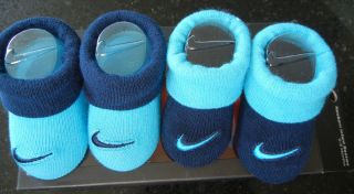 Nike Logo Infant Baby Boys Blue Booties Socks 2 PR Size 0 6mos New