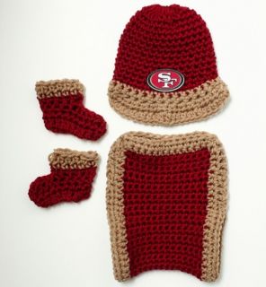 Newborn Baby Boys Girls 49ers Crochet Diaper Cover Hat Booties w Logo Photo Prop