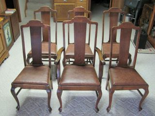 Antique 6 Beautiful Oak Quartersawn Queen Anne Style Dining Chairs Lincoln Nebr