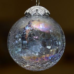 Heavy Crackle Clear Glass Christmas Ornament by Lindy Bauman Mint in Santa Box